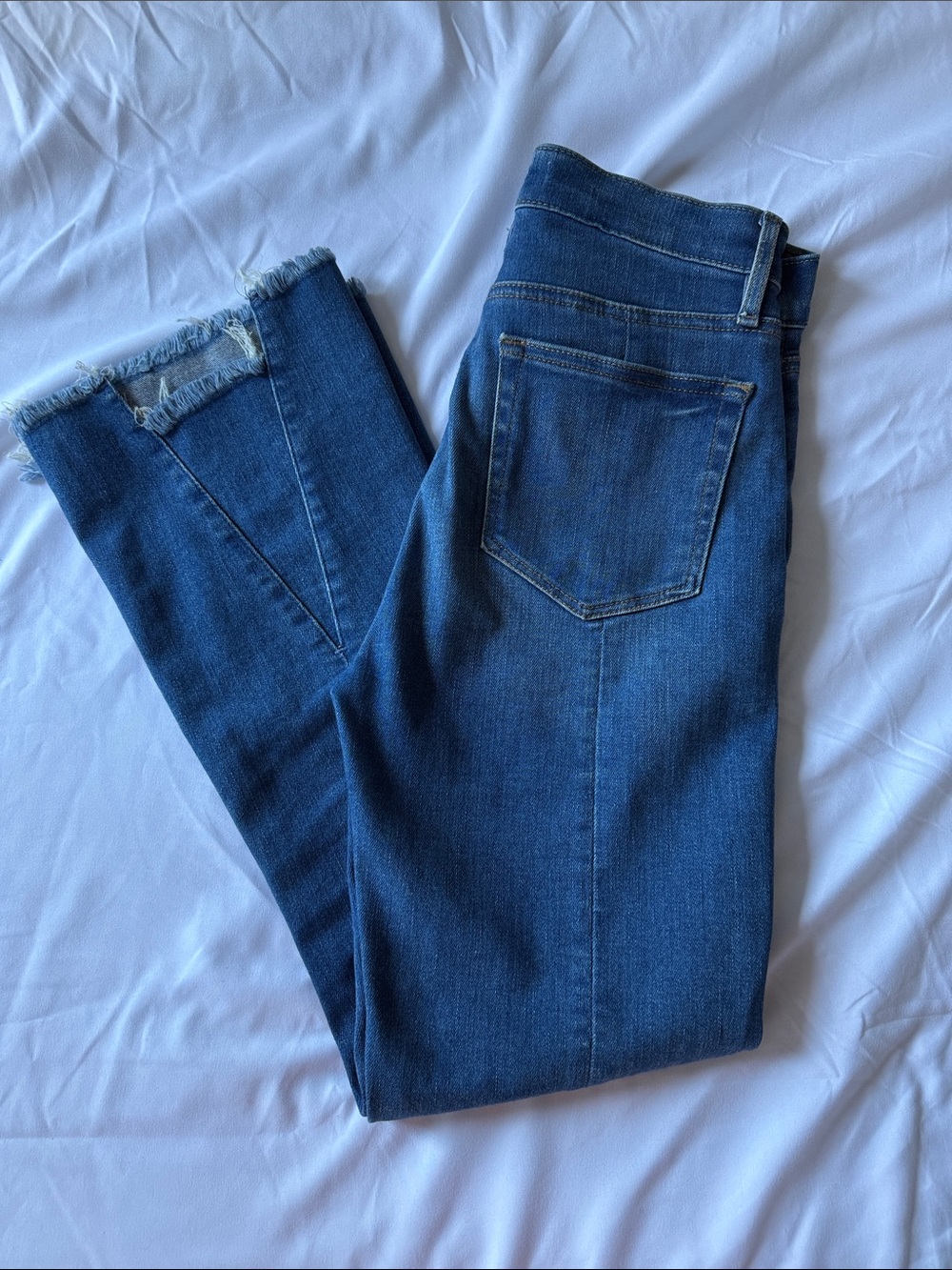LOFT- High Waisted Flared Crop Jeans with Frayed Hem- Dark Blue-Women- Size 25